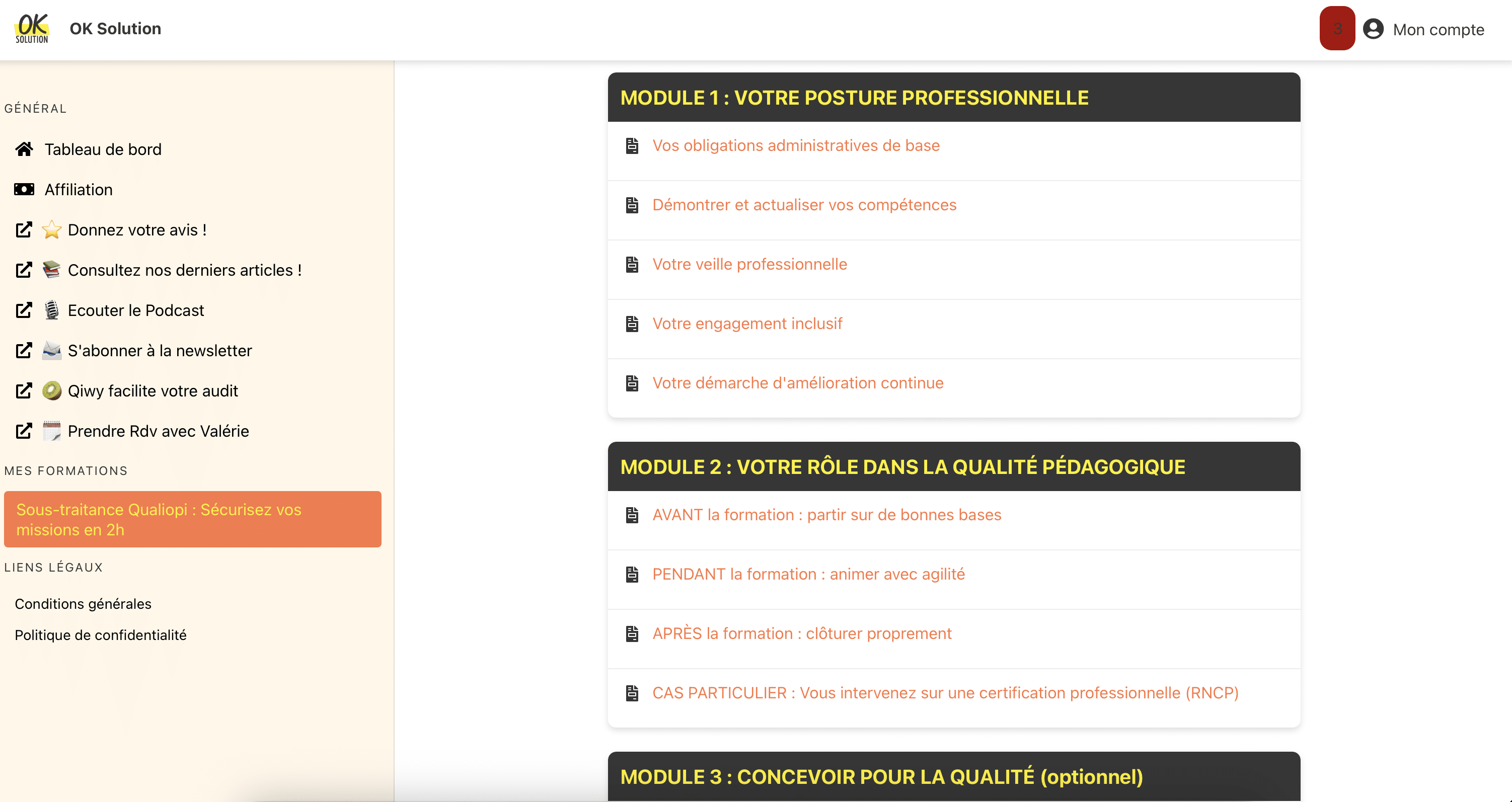 Capture du parcours en ligne Sous-traitance en mode Qualiopi